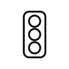 Black outline of a vertical traffic light with three circular lights, representing signal control for pedestrian or vehicle movement.