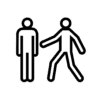 Black icon of a walking person next to a standing figure, representing pedestrian access or safe walkway indication.