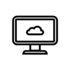 a graphic icon of a computer with a cloud inside it